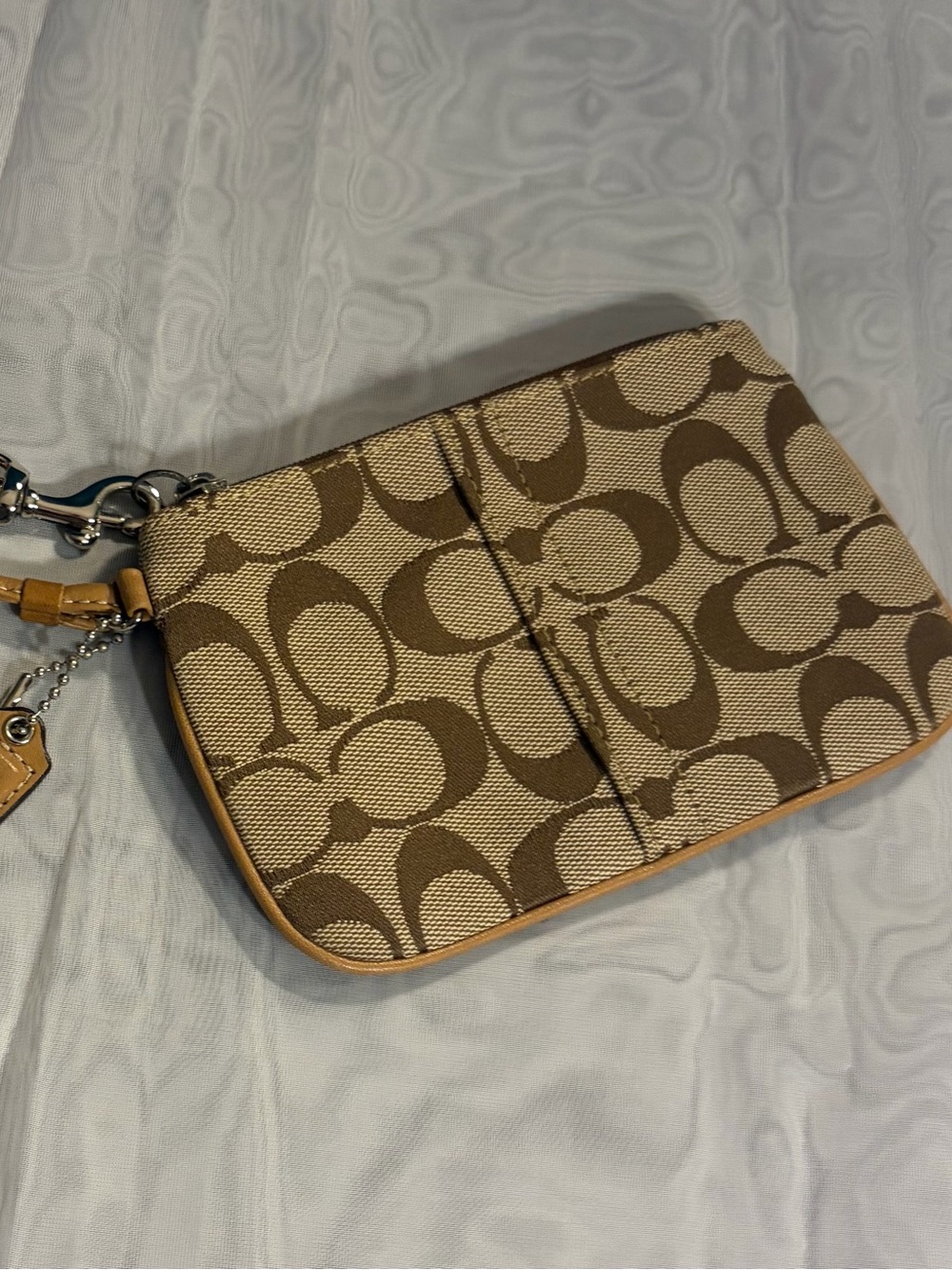 Coach Signature Canvas Wristlet in Brown and Tan